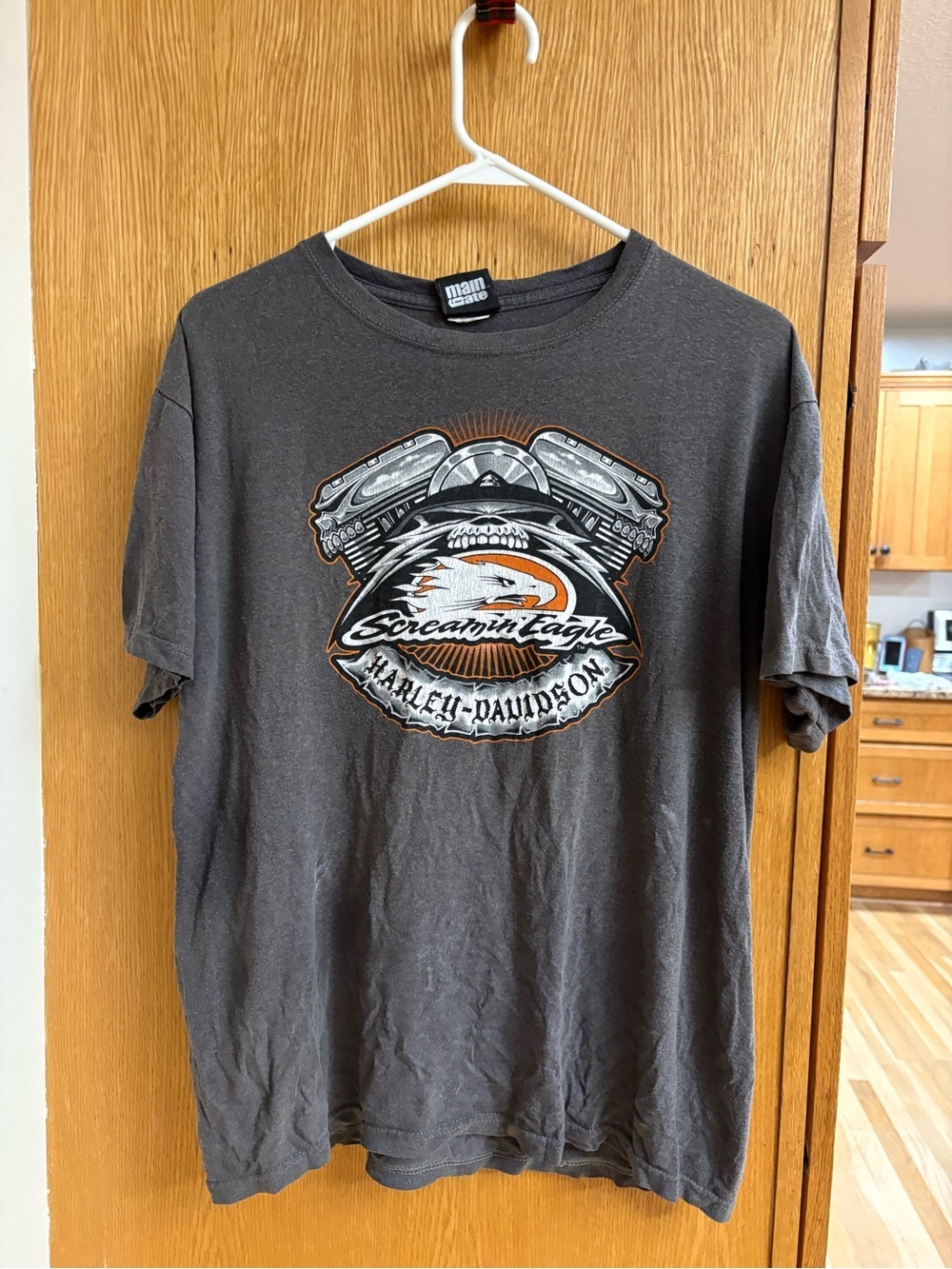 Harley-Davidson Charcoal Tee with Orange and White Screamin' Eagle Graphic
